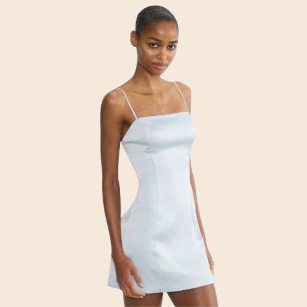 Sunday Best Shimmer Satin Squareneck Micro Dress Size 6 - Picture 2 of 16